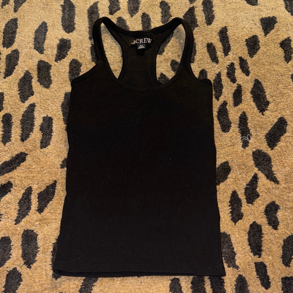 J. Crew Black Ribbed Racerback Tank with Built-in Shelf Bra